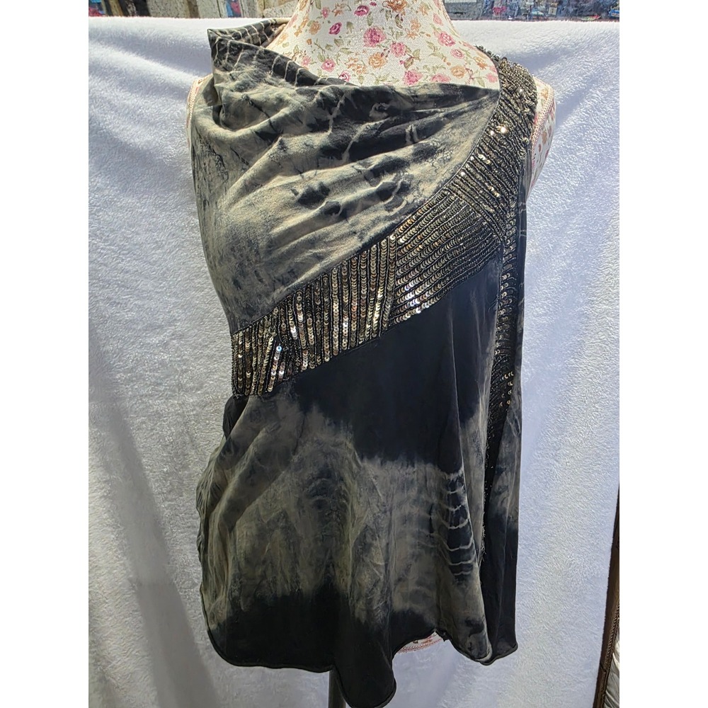 AllSaints Spitalfields Tie Dye Top Sequin Embellished Rock Biker Party Glam Sz12 - Picture 2 of 8
